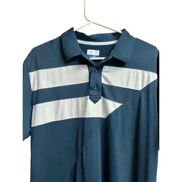 Callaway Golf X Range Striped Diagonal Polo Shirt Navy White Large - Picture 2 of 9
